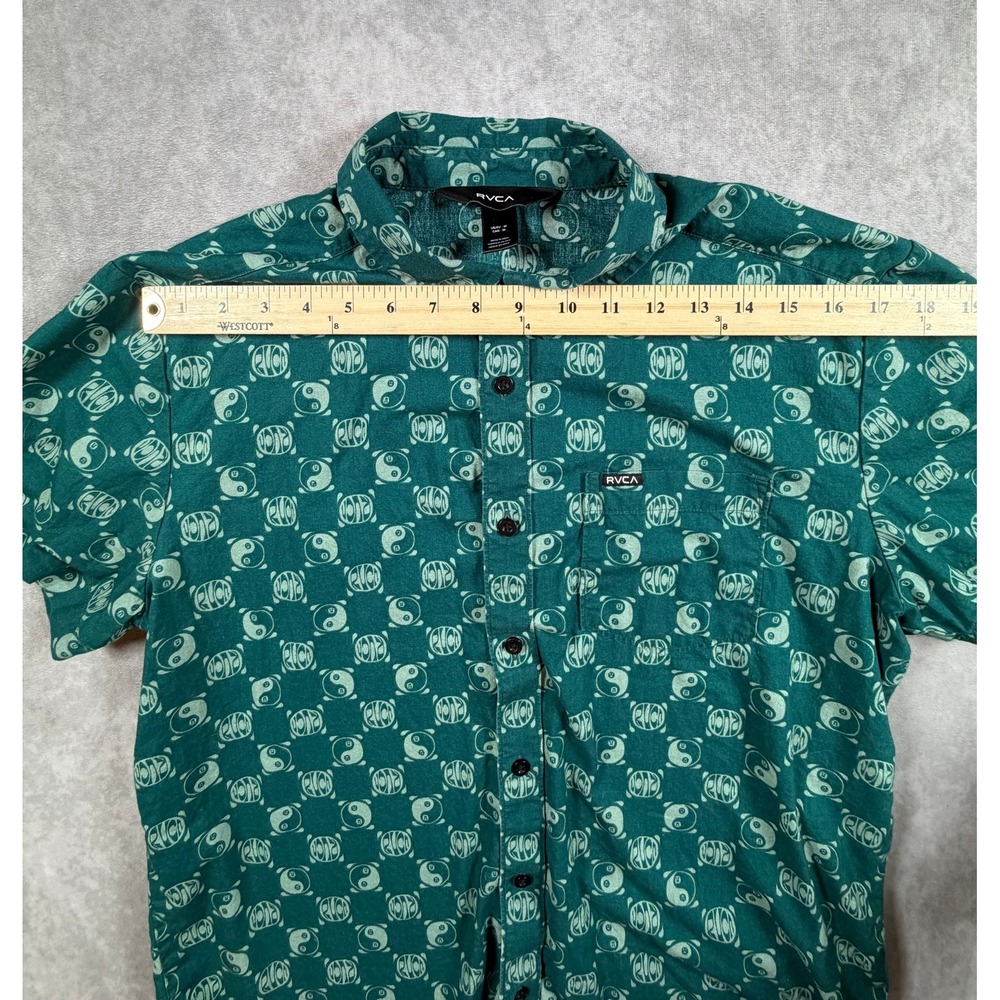RVCA Kimura Mens Medium Shirt Cotton Ocean Teal Yin Yang Short Sleeve Button Up - Picture 7 of 9